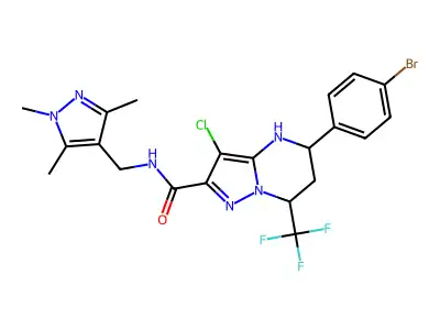5-(4-bromophenyl)-3-chloro-7-(trifluoromethyl)-N-[(1,3,5-trimethyl-1H-pyrazol-4-yl)methyl]-4,5,6,7-tetrahydropyrazolo[1,5-a]pyrimidine-2-carboxamide structure