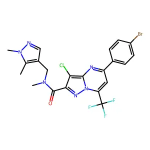 5-(4-bromophenyl)-3-chloro-N-[(1,5-dimethyl-1H-pyrazol-4-yl)methyl]-N-methyl-7-(trifluoromethyl)pyrazolo[1,5-a]pyrimidine-2-carboxamide structure