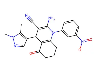 2-amino-4-(1,5-dimethyl-1H-pyrazol-4-yl)-1-{3-nitrophenyl}-5-oxo-1,4,5,6,7,8-hexahydro-3-quinolinecarbonitrile structure