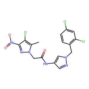 2-(4-chloro-5-methyl-3-nitro-1H-pyrazol-1-yl)-N-[1-(2,4-dichlorobenzyl)-1H-pyrazol-4-yl]acetamide structure