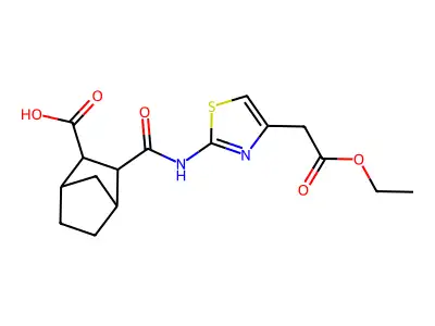 3-{[4-(2-ethoxy-2-oxoethyl)-1,3-thiazol-2-yl]carbamoyl}bicyclo[2.2.1]heptane-2-carboxylic acid structure