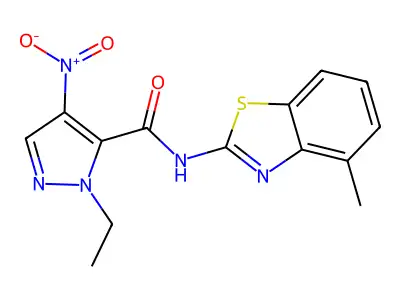 2-ethyl-N-(4-methyl-1,3-benzothiazol-2-yl)-4-nitropyrazole-3-carboxamide structure