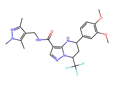 5-(3,4-dimethoxyphenyl)-7-(trifluoromethyl)-N-[(1,3,5-trimethyl-1H-pyrazol-4-yl)methyl]-4,5,6,7-tetrahydropyrazolo[1,5-a]pyrimidine-3-carboxamide structure