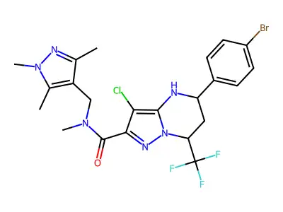 5-(4-bromophenyl)-3-chloro-N-methyl-7-(trifluoromethyl)-N-[(1,3,5-trimethyl-1H-pyrazol-4-yl)methyl]-4,5,6,7-tetrahydropyrazolo[1,5-a]pyrimidine-2-carboxamide structure