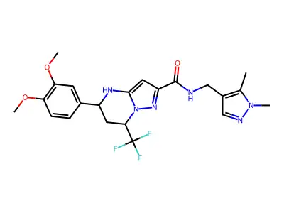 5-(3,4-dimethoxyphenyl)-N-[(1,5-dimethyl-1H-pyrazol-4-yl)methyl]-7-(trifluoromethyl)-4,5,6,7-tetrahydropyrazolo[1,5-a]pyrimidine-2-carboxamide structure