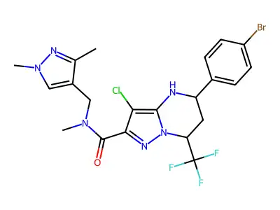5-(4-bromophenyl)-3-chloro-N-[(1,3-dimethyl-1H-pyrazol-4-yl)methyl]-N-methyl-7-(trifluoromethyl)-4,5,6,7-tetrahydropyrazolo[1,5-a]pyrimidine-2-carboxamide structure