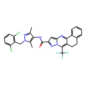 N-[1-(2,6-dichlorobenzyl)-3,5-dimethyl-1H-pyrazol-4-yl]-7-(trifluoromethyl)-5,6-dihydrobenzo[h]pyrazolo[5,1-b]quinazoline-10-carboxamide structure