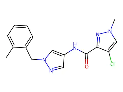 4-chloro-1-methyl-N-[1-(2-methylbenzyl)-1H-pyrazol-4-yl]-1H-pyrazole-3-carboxamide structure