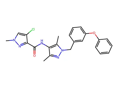 4-chloro-N-[3,5-dimethyl-1-(3-phenoxybenzyl)-1H-pyrazol-4-yl]-1-methyl-1H-pyrazole-3-carboxamide structure