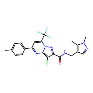 3-chloro-N-[(1,5-dimethyl-1H-pyrazol-4-yl)methyl]-5-(4-methylphenyl)-7-(trifluoromethyl)pyrazolo[1,5-a]pyrimidine-2-carboxamide structure
