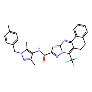 N-[3,5-dimethyl-1-(4-methylbenzyl)-1H-pyrazol-4-yl]-7-(trifluoromethyl)-5,6-dihydrobenzo[h]pyrazolo[5,1-b]quinazoline-10-carboxamide structure