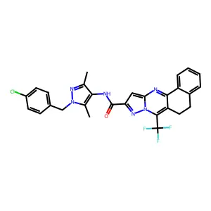 N-[1-(4-chlorobenzyl)-3,5-dimethyl-1H-pyrazol-4-yl]-7-(trifluoromethyl)-5,6-dihydrobenzo[h]pyrazolo[5,1-b]quinazoline-10-carboxamide structure
