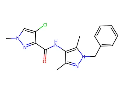 N-(1-benzyl-3,5-dimethyl-1H-pyrazol-4-yl)-4-chloro-1-methyl-1H-pyrazole-3-carboxamide structure