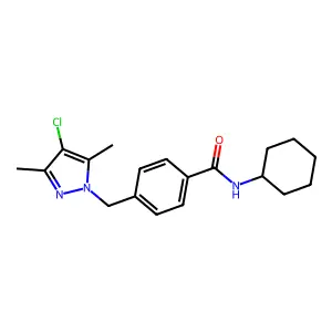4-[(4-chloro-3,5-dimethyl-1H-pyrazol-1-yl)methyl]-N-cyclohexylbenzamide structure