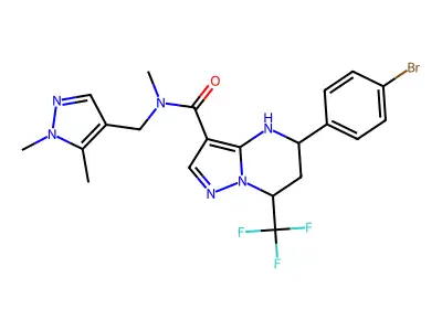 5-(4-bromophenyl)-N-[(1,5-dimethyl-1H-pyrazol-4-yl)methyl]-N-methyl-7-(trifluoromethyl)-4,5,6,7-tetrahydropyrazolo[1,5-a]pyrimidine-3-carboxamide structure