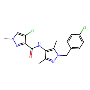 4-chloro-N-[1-(4-chlorobenzyl)-3,5-dimethyl-1H-pyrazol-4-yl]-1-methyl-1H-pyrazole-3-carboxamide structure