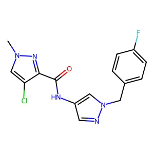 4-chloro-N-[1-(4-fluorobenzyl)-1H-pyrazol-4-yl]-1-methyl-1H-pyrazole-3-carboxamide structure