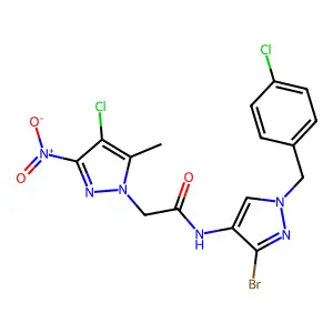 N-[3-bromo-1-(4-chlorobenzyl)-1H-pyrazol-4-yl]-2-(4-chloro-5-methyl-3-nitro-1H-pyrazol-1-yl)acetamide structure