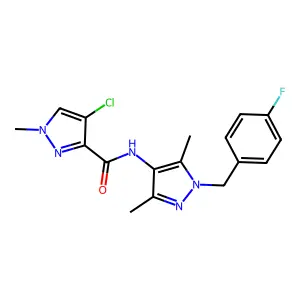 4-chloro-N-[1-(4-fluorobenzyl)-3,5-dimethyl-1H-pyrazol-4-yl]-1-methyl-1H-pyrazole-3-carboxamide structure