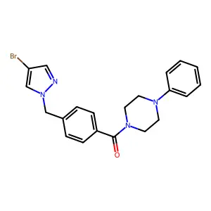 1-{4-[(4-bromo-1H-pyrazol-1-yl)methyl]benzoyl}-4-phenylpiperazine structure