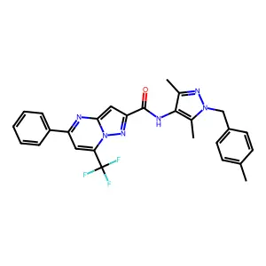 N-[3,5-dimethyl-1-(4-methylbenzyl)-1H-pyrazol-4-yl]-5-phenyl-7-(trifluoromethyl)pyrazolo[1,5-a]pyrimidine-2-carboxamide structure