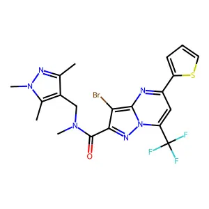 3-bromo-N-methyl-5-thiophen-2-yl-7-(trifluoromethyl)-N-[(1,3,5-trimethylpyrazol-4-yl)methyl]pyrazolo[1,5-a]pyrimidine-2-carboxamide structure