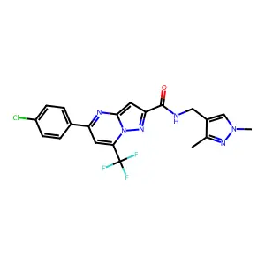 5-(4-chlorophenyl)-N-[(1,3-dimethyl-1H-pyrazol-4-yl)methyl]-7-(trifluoromethyl)pyrazolo[1,5-a]pyrimidine-2-carboxamide structure