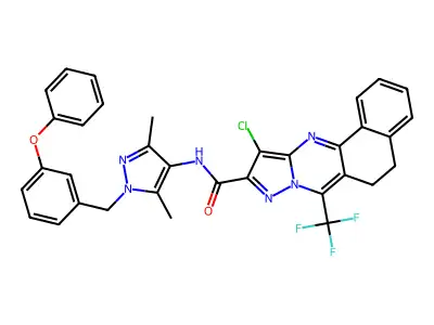 11-chloro-N-[3,5-dimethyl-1-(3-phenoxybenzyl)-1H-pyrazol-4-yl]-7-(trifluoromethyl)-5,6-dihydrobenzo[h]pyrazolo[5,1-b]quinazoline-10-carboxamide structure