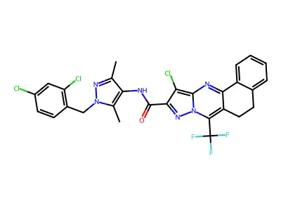 11-chloro-N-[1-(2,4-dichlorobenzyl)-3,5-dimethyl-1H-pyrazol-4-yl]-7-(trifluoromethyl)-5,6-dihydrobenzo[h]pyrazolo[5,1-b]quinazoline-10-carboxamide structure