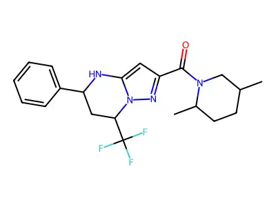(2,5-dimethylpiperidin-1-yl)-[5-phenyl-7-(trifluoromethyl)-1,5,6,7-tetrahydropyrazolo[1,5-a]pyrimidin-2-yl]methanone structure
