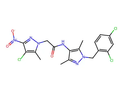 2-(4-chloro-5-methyl-3-nitropyrazol-1-yl)-N-[1-[(2,4-dichlorophenyl)methyl]-3,5-dimethylpyrazol-4-yl]acetamide structure