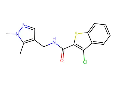 3-chloro-N-[(1,5-dimethyl-1H-pyrazol-4-yl)methyl]-1-benzothiophene-2-carboxamide structure
