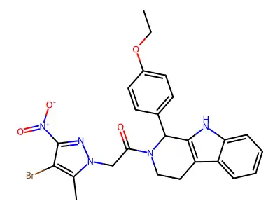 2-(4-bromo-5-methyl-3-nitropyrazol-1-yl)-1-[1-(4-ethoxyphenyl)-1,3,4,9-tetrahydropyrido[3,4-b]indol-2-yl]ethanone structure
