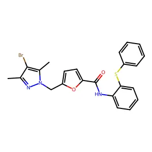 5-[(4-bromo-3,5-dimethylpyrazol-1-yl)methyl]-N-(2-phenylsulfanylphenyl)furan-2-carboxamide structure