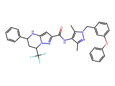 N-(3,5-dimethyl-1-(3-phenoxybenzyl)-1H-pyrazol-4-yl)-5-phenyl-7-(trifluoromethyl)-4,5,6,7-tetrahydropyrazolo[1,5-a]pyrimidine-2-carboxamide structure