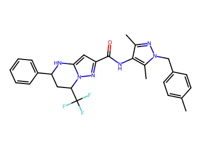 N-[3,5-dimethyl-1-(4-methylbenzyl)-1H-pyrazol-4-yl]-5-phenyl-7-(trifluoromethyl)-4,5,6,7-tetrahydropyrazolo[1,5-a]pyrimidine-2-carboxamide structure