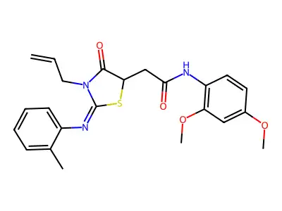 2-{3-allyl-2-[(2-methylphenyl)imino]-4-oxo-1,3-thiazolidin-5-yl}-N-(2,4-dimethoxyphenyl)acetamide structure