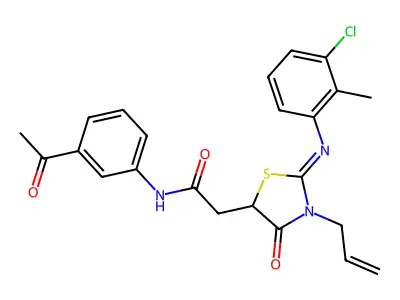 N-(3-acetylphenyl)-2-[2-(3-chloro-2-methylphenyl)imino-4-oxo-3-prop-2-enyl-1,3-thiazolidin-5-yl]acetamide structure