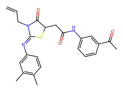 N-(3-acetylphenyl)-2-[2-(3,4-dimethylphenyl)imino-4-oxo-3-prop-2-enyl-1,3-thiazolidin-5-yl]acetamide structure