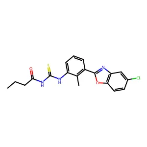 N-[[3-(5-chloro-1,3-benzoxazol-2-yl)-2-methylphenyl]carbamothioyl]butanamide structure