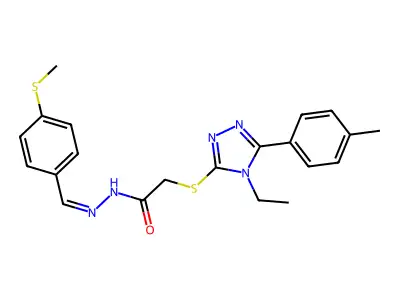 2-[[4-ethyl-5-(4-methylphenyl)-1,2,4-triazol-3-yl]sulfanyl]-N-[(E)-(4-methylsulfanylphenyl)methylideneamino]acetamide structure