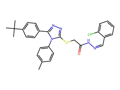 2-[[5-(4-tert-butylphenyl)-4-(4-methylphenyl)-1,2,4-triazol-3-yl]sulfanyl]-N-[(E)-(2-chlorophenyl)methylideneamino]acetamide structure