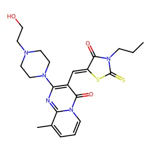 (Z)-5-((2-(4-(2-hydroxyethyl)piperazin-1-yl)-9-methyl-4-oxo-4H-pyrido[1,2-a]pyrimidin-3-yl)methylene)-3-propyl-2-thioxothiazolidin-4-one structure