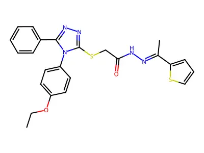 2-[[4-(4-ethoxyphenyl)-5-phenyl-1,2,4-triazol-3-yl]sulfanyl]-N-[(Z)-1-thiophen-2-ylethylideneamino]acetamide structure