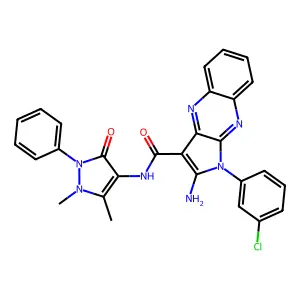 2-amino-1-(3-chlorophenyl)-N-(1,5-dimethyl-3-oxo-2-phenyl-2,3-dihydro-1H-pyrazol-4-yl)-1H-pyrrolo[2,3-b]quinoxaline-3-carboxamide structure