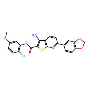 3-amino-6-(1,3-benzodioxol-5-yl)-N-(2-chloro-5-methoxyphenyl)thieno[2,3-b]pyridine-2-carboxamide structure