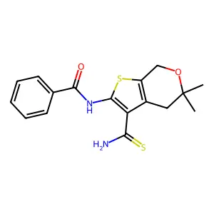 N-(3-carbamothioyl-5,5-dimethyl-4,7-dihydrothieno[2,3-c]pyran-2-yl)benzamide structure