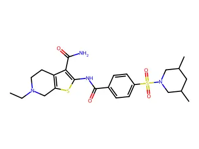 2-(4-((3,5-dimethylpiperidin-1-yl)sulfonyl)benzamido)-6-ethyl-4,5,6,7-tetrahydrothieno[2,3-c]pyridine-3-carboxamide structure
