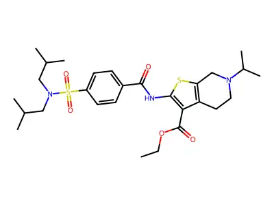 ethyl 2-(4-(N,N-diisobutylsulfamoyl)benzamido)-6-isopropyl-4,5,6,7-tetrahydrothieno[2,3-c]pyridine-3-carboxylate structure