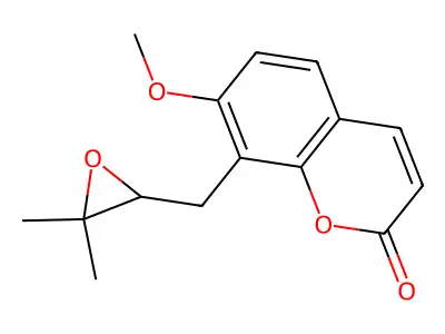 8-[[(2R)-3,3-dimethyloxiran-2-yl]methyl]-7-methoxychromen-2-one structure